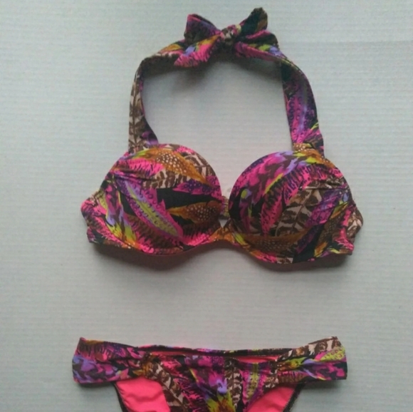VS Bombshell Hipkini Cheeky Bikini~Neon Tropical Feather! - Picture 9 of 14